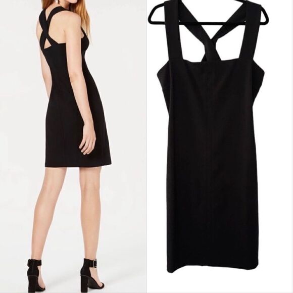 Bar III Womens Black Strappy Back Cocktail Sheath Dress Sleeveless Classy NWT - Picture 1 of 12